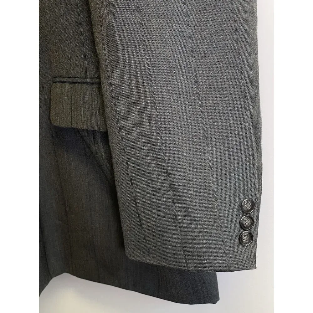 VTG Haggar‎ Imperial Athletic Fit 46R Wool Double Breasted Blazer Jacket Grey